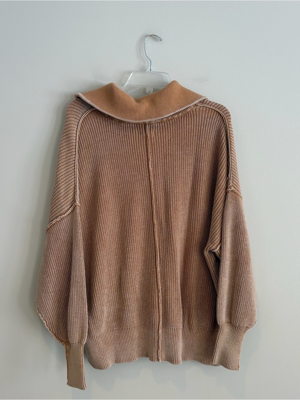 aerie Ribbed Half-Zip Tan Knit Sweater Size M - Picture 2 of 5